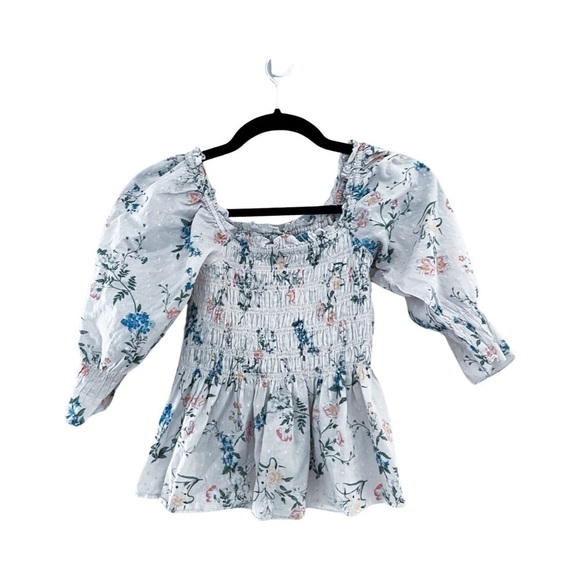 SAYLOR Puff Sleeve Blouse Top Size Small Boho Crop Blue Pink Cream Floral Sz M - Picture 2 of 7